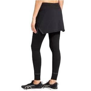 Athleta Powder Peak 2 in 1 Fleece Lined Black Skirted Leggings Outdoor Sz L Tall